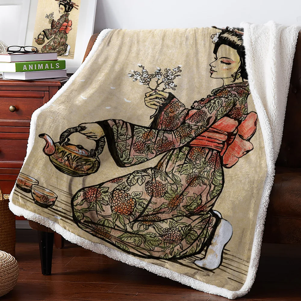 Winter Cashmere Blanket Japanese Geisha Girl Tea Bed Cover Blanket