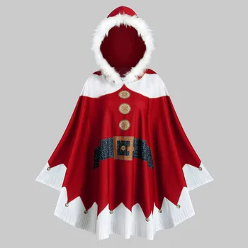 

Christmas Hooded Cape Jacket Womens Fashion Tops Matching Christmas Cape Santa Coat Mujer Chaqueta 2021 New Year Outwear #3