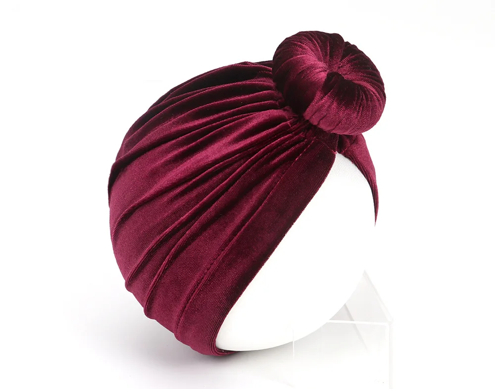 Purple Red Новое поступление; милая детская шапка; мягкая бархатная Шапка-тюрбан с круглым пончиком для мальчиков и девочек; шапочки; модная детская шапка для новорожденных - Цвет: Purple Red
