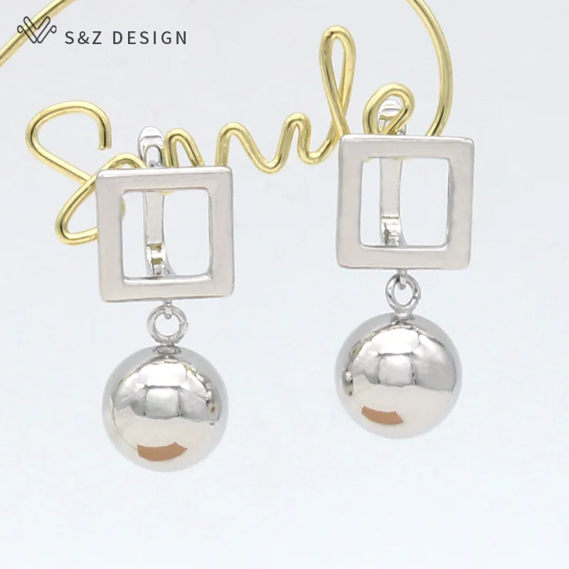 S&Z DESIGN Fashion Round Metal Bead Dangle Earrings For Women Girl Wedding Party 585 Rose Gold Color Jewelry