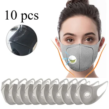 

10PCS Anti Dust Mask Men Women Anti PM2.5 Air Pollution Face Mask Mouth Respirator Black Gray Breathable Valve 3D Mouth Cover