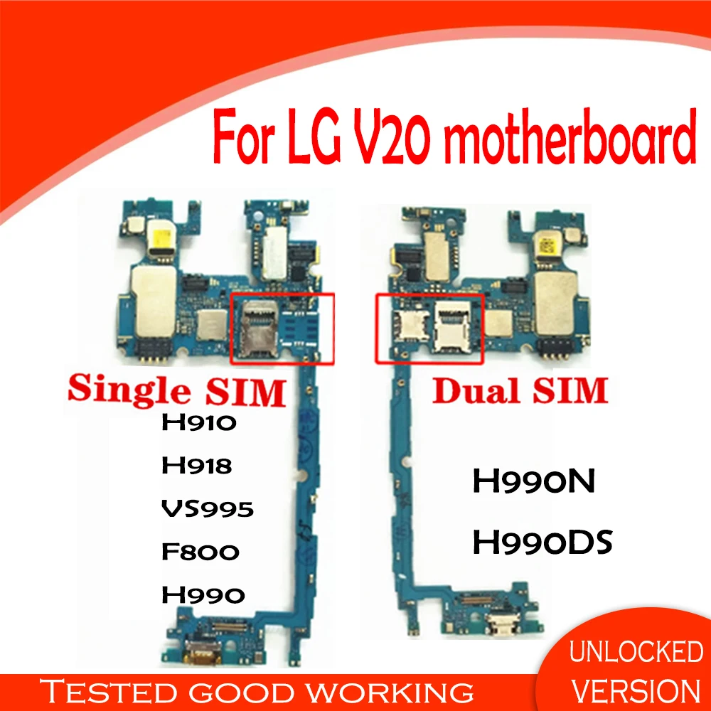 100% Original logic board For LG V20 H910 H918 H990 VS995 F800 motherboard with full chips unlocked mainboard Tested working MB | Мобильные