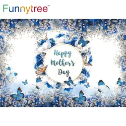 Funnytree Happy Mother's Day Backdrop Blue Floral Flowers Mom Woman Family Party Prop  Decorations Photography Background