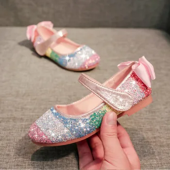 

Kids Shoes Wedding Dance Girls Princess Shoes Children Casual Shoes Glitter Leather Rainbow Sequins Sandals Party Dress