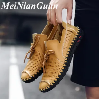 

Youth Fashion Loafers Plus Size Men Shoe Classic Men's Leather Sneakers Breathing Casual Man Shoes Slip on Mens Summer Shoes L9