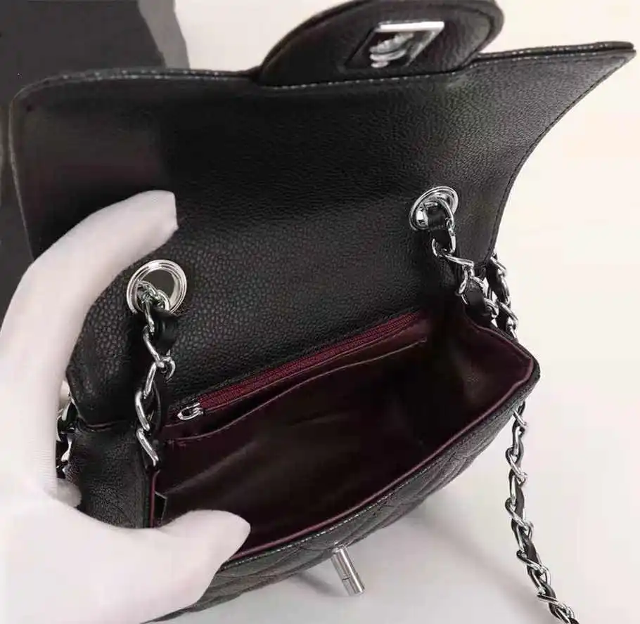 

Luxury top designer caviar mini wallet ladies handbag Messenger bag leather shoulder bag gold chain silver chain handbag