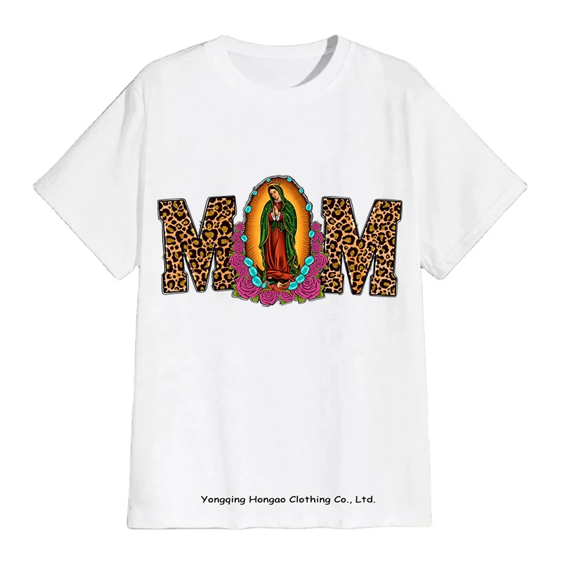 

New Faith Women T Shirt Mom Lady Of Guadalupe Print 100% Cotton Graphic T Shirts Aesthetic O Neck Short Sleeve T Shirts Women