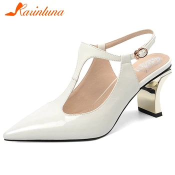 

KARINLUNA Elegant Summer Slingbacks Sandals High Heels Dating Sandals Women Mature Pointed Toe Genuine Leather Shoes Woman