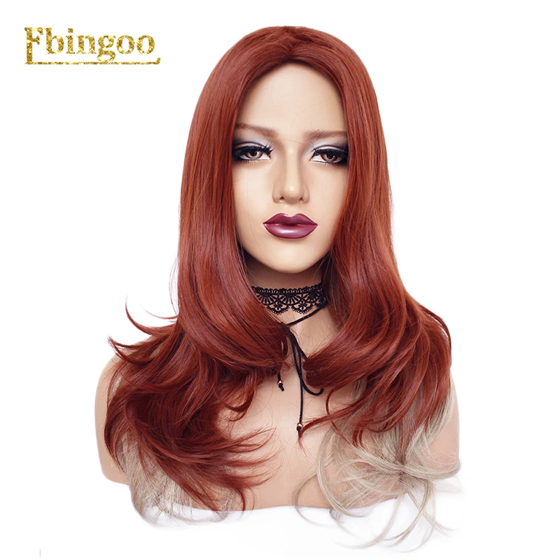 Ebingoo, черный парик, блонд, Омбре, красный, синтетический, косплей, парик, длинный, натуральная волна, парик для женщин, костюм на Хэллоуин, вечерние - Цвет: Омбре