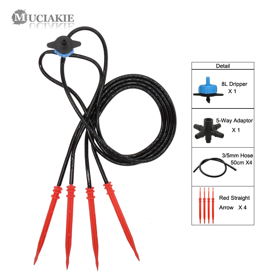 

MUCIAKIE 1Set 2L 4L 8L 4 Way Arrow Micro Drip Irrigation System 2 Way Transmitter Garden Plants Automatic saving Watering Kits