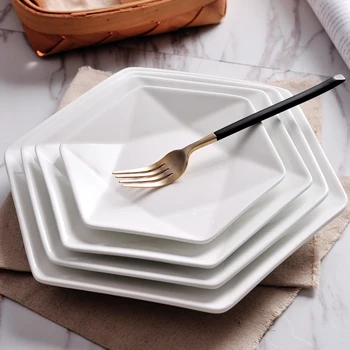 

European-style Ceramic Western Dish Hexagonal Plate Irregular Home Kitchen Tableware Snack Plate