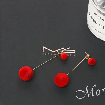 

DHL 1000pair Red/Black/Blue Plush Ball Personality Drop Earrings Round Long Tassel Simple Dangle Earring Statement Headwear