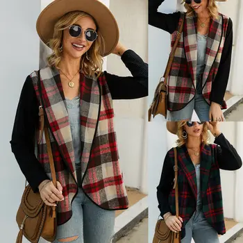 

New Arrival 2 Colors Fashion Women Autumn Plaid Short Coat Long Sleeve Casual Bomber Jacket Girls Plaid Coat Plaid Tops S-XL