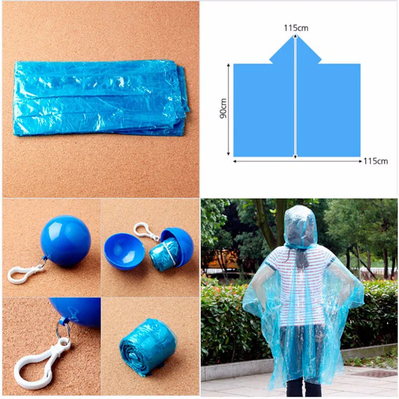 

5Pcs Raincoat Ball Disposable Emergency Raincoats Colorful Rain Poncho with Hook Portable Storage Ball FDX99