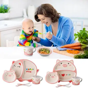 

Baby Bowl Plate Dishes Fork Spoon Cup Children Tableware Set Feeding Tray Deepening Bowl Bottom Design Not Easy to Miss