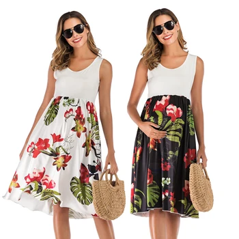 

6016# Sleeveless Floral Printed Patchwork Maternity Dress Summer Plus Size Loose Clothes for Pregnant Women Tank Vest Pregnancy