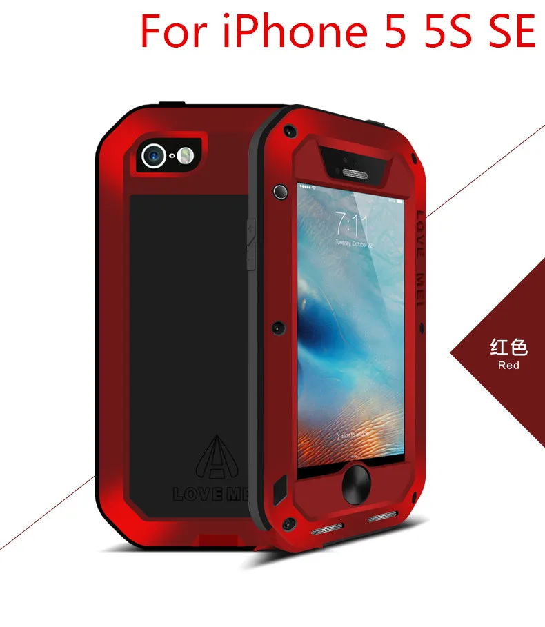 For iPhone 5 5S SE 4 Love Mei мощный противоударный алюминиевый чехол для Apple iPhone 6 6S 4,7/6 Plus/6 S Plus 5,5 сверхмощное Высокопрочное стекло Gorilla Glass - Цвет: For iPhone 5 5S SE 4