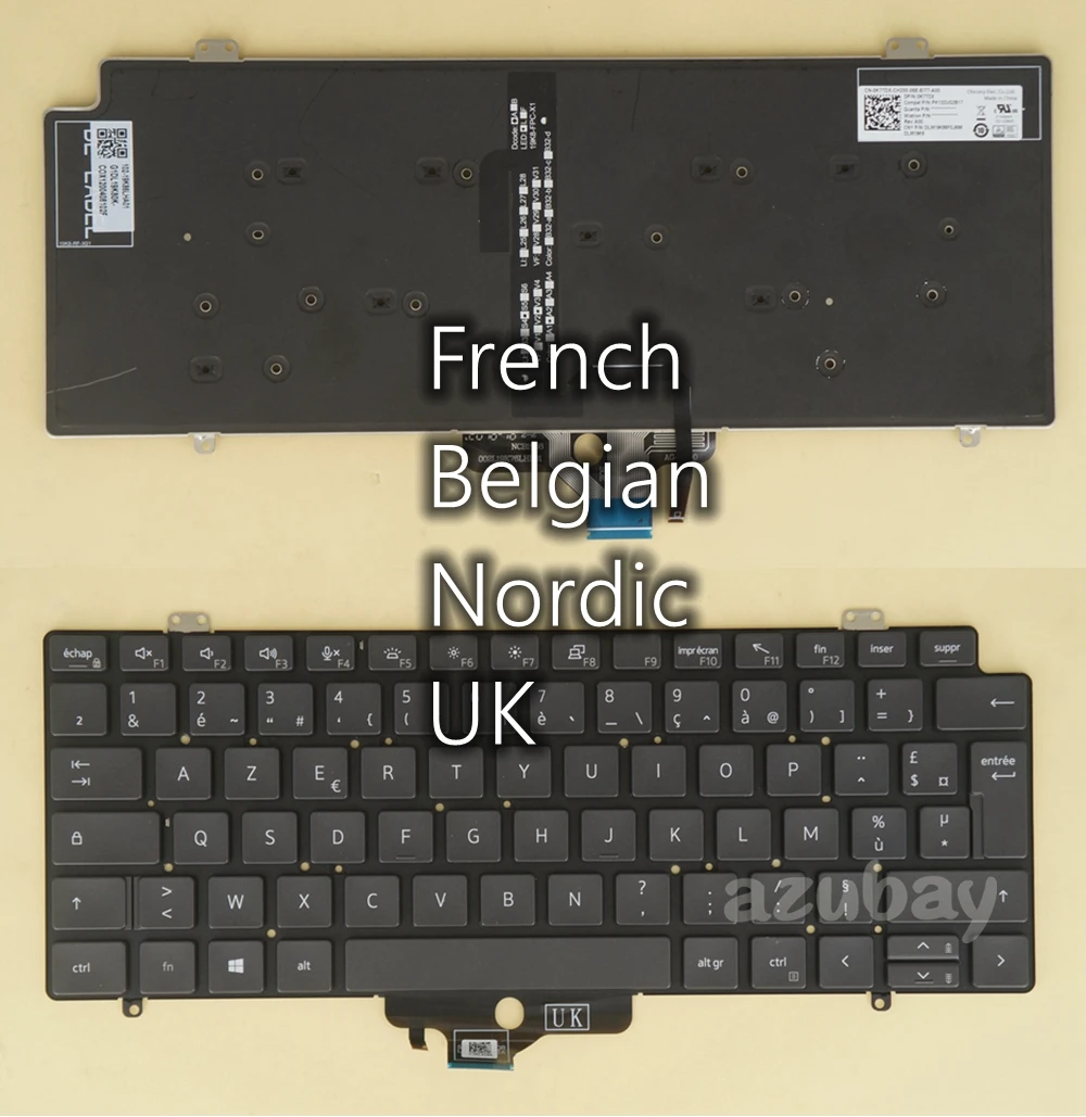 French Belgian Nordic UK LA Spanish Keyboard for DELL Latitude 7410, 14