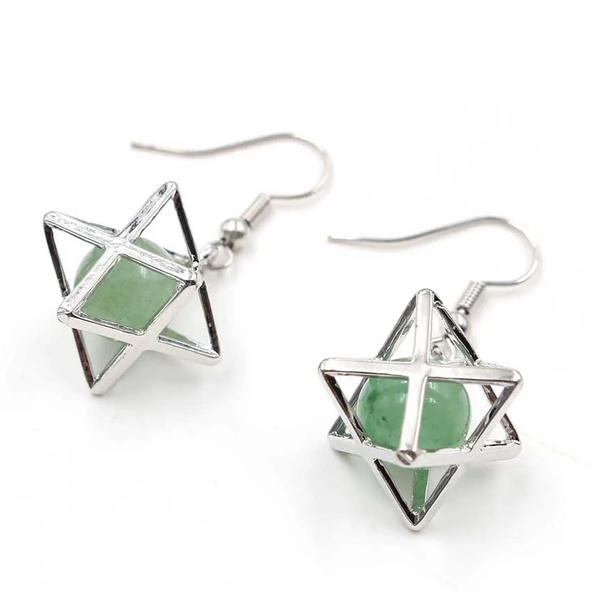 FYSL Silver Plated Merkaba Star Point Many Colors Quartz Stone Dangle Earrings for Women Transfer Lucky Gift Jewelry