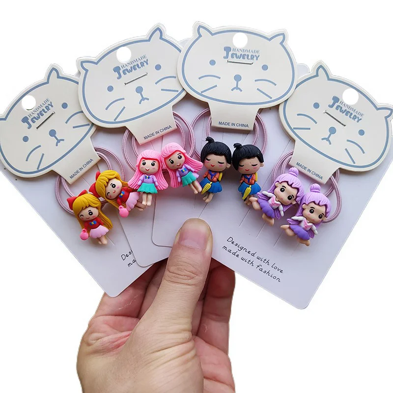 

2PCS Cute Multicolor Princess Cartoon Headwear Kids Elastic Hair Bands Children Hair Tie Ropes Girls Accessories Baby Headdress