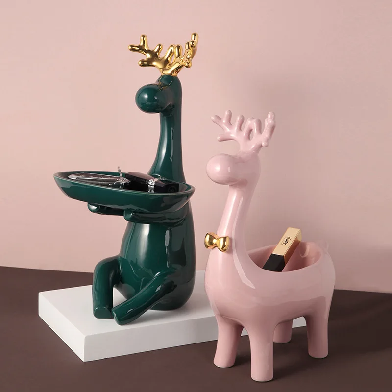 

Nordic deer tray storage decor tray creative key phone storage box for living room ornaments desktop home decoration Gifts