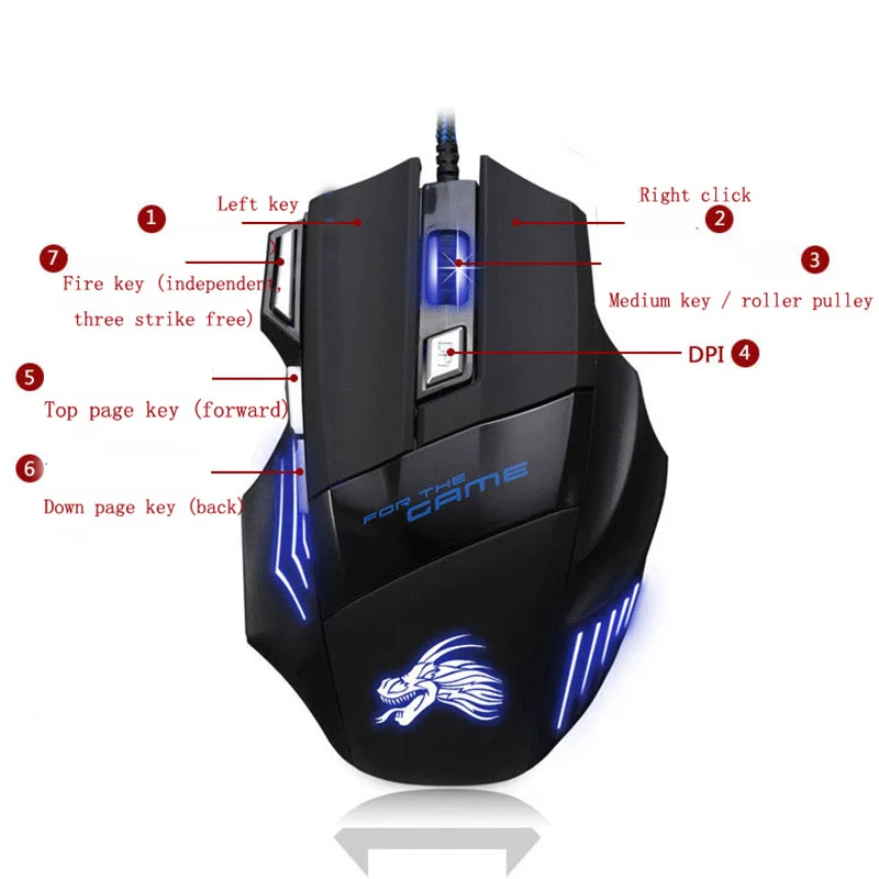  Professional USB Wired Gaming Computer Mouse 5500 DPI Optical LED Lighting Mouse Gamer for Computer