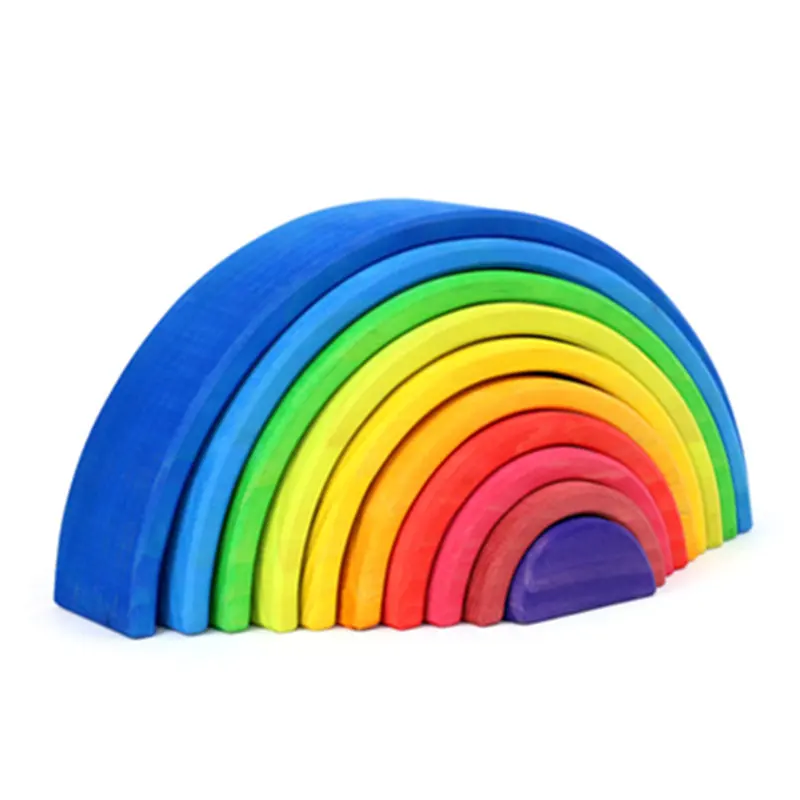 

New 10Pcs Large Sunset Rainbow Blocks Arch Bridge Building Blocks Wooden Toys For Kids Preschool Educational Boy's Gift
