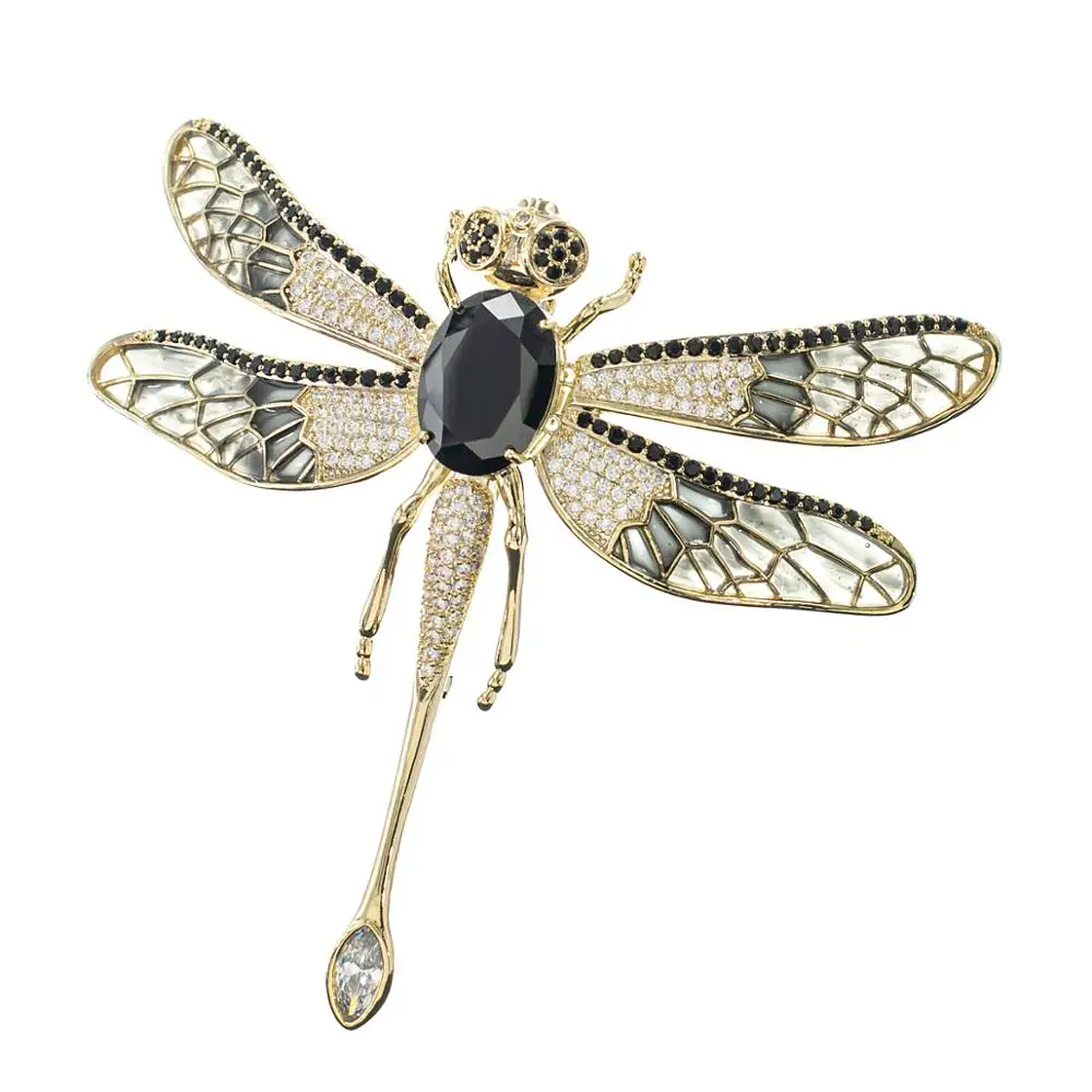 

Cubic Zirconia Big Black Insect Dragonfly Brooch Broach Pin Women Jewelry Accessories XR05562