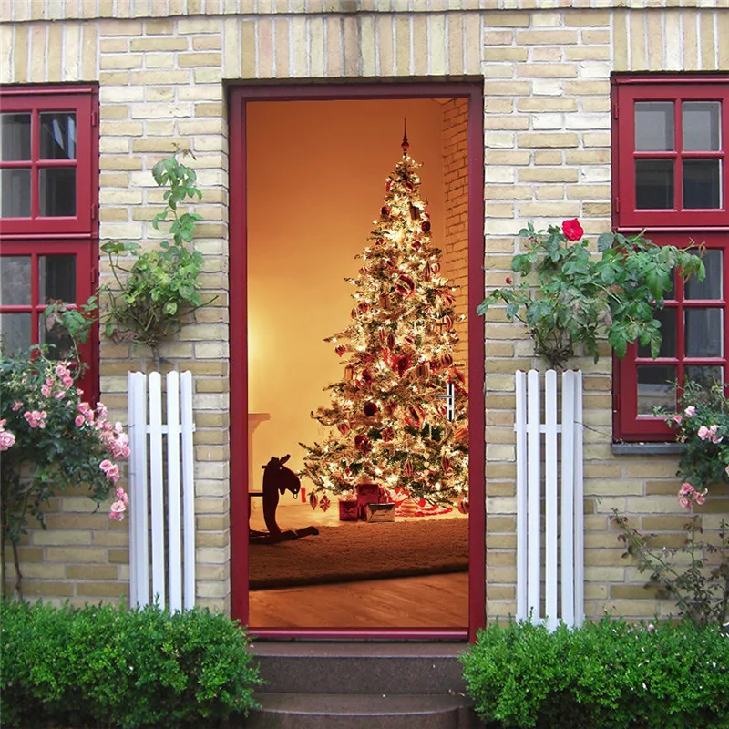 Рождественский снеговик обои для двери гостиной спальни с Рождеством домашний декор двери стикер стены Съемные плакаты