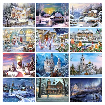 

Diamond Art Painting DIY Full Round 5D Sets Embroidery Art Winter Snow House & Snowman Cross Stitch Kits Decor Gifts Kits Art