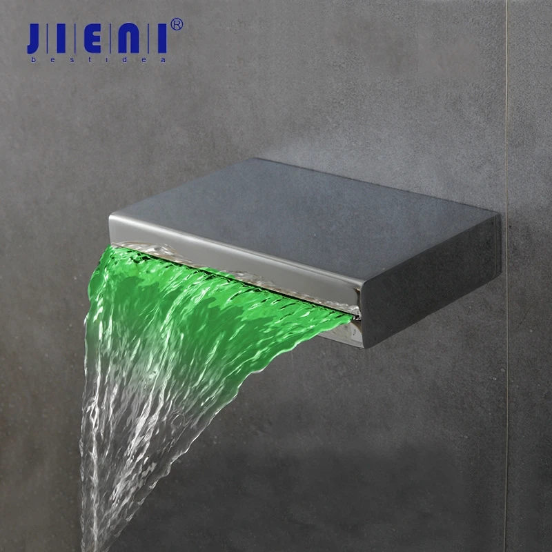 

JIENI Bathroom Wall Mount Chrome Brass Mixer Tap Faucet Spout LED Color Changing Bathroom Basin Sink Faucet Waterfall Spout