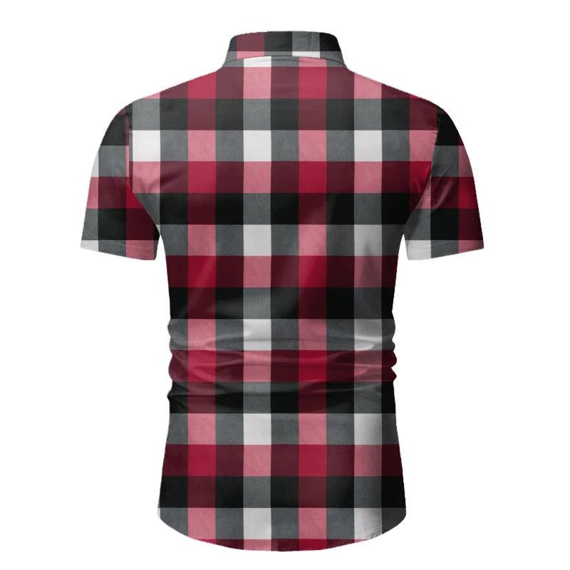 Red Plaid Shirt Men Summer Brand Classic Short Sleeve Dress Shirt Casual Button Down Office Workwear Chemise Homme M-3XL