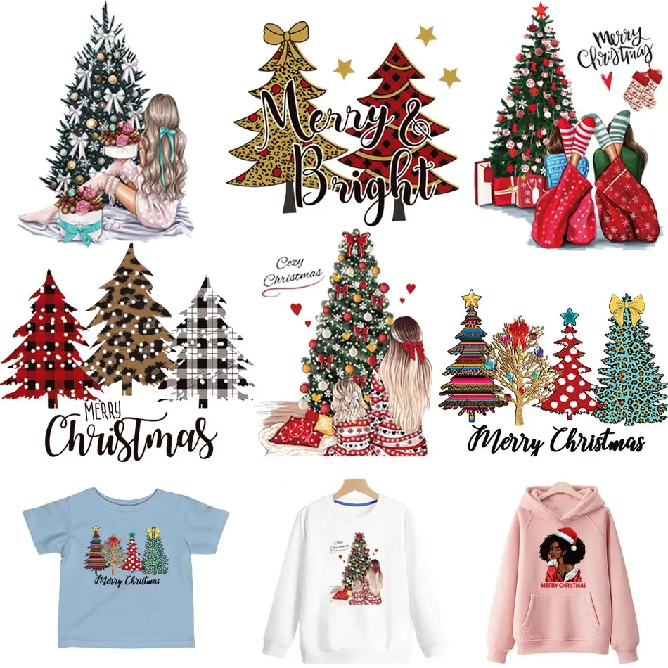Beautiful Christmas Trees Thermal Stickers On Tshirt Diy Washable Iron