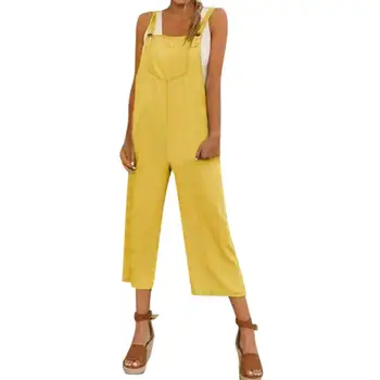 

Casual Women Solid Color Bib Overalls Loose Ninth Pants Sleeveless Jumpsuit Suitable for beach daily life vacation office gifts