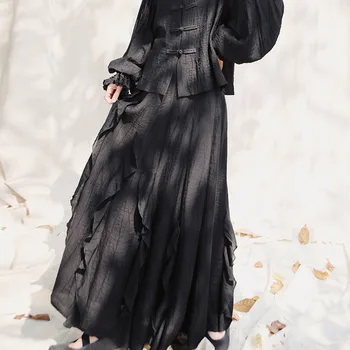 

LANMREM 2020 New autumn Fashion Women High Waist Loose A-line Ruffles Mesh Sweet Chiffon And Linen Long Skirt WK84901