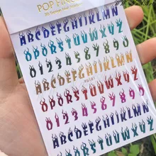 1pcs Flame English Alphabet Nail sticker Letter 3D Nail Art Nail Applique Gold Letter Black Character Nail Sticker Nail Decals