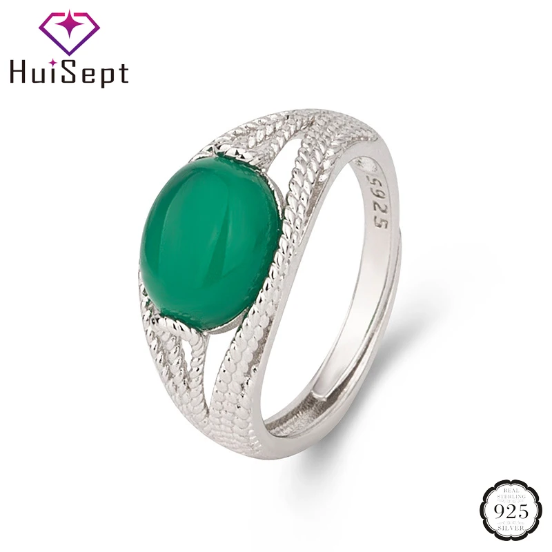 

HuiSept Retro Ring 925 Silver Jewelry Oval Emerald Gemstone Open Rings for Women Wedding Engagement Party Accessories Wholesale