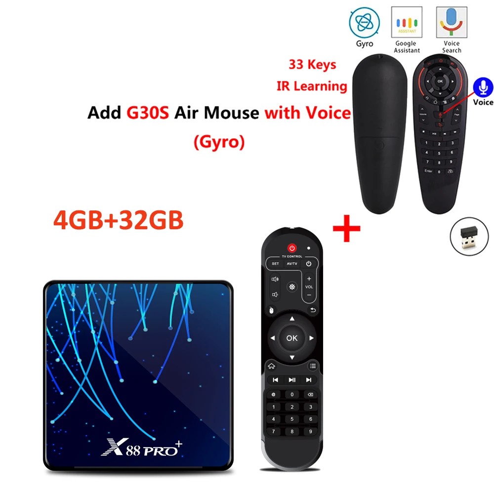 Android Tv Box X88 PRO Plus 4 Гб DDR3 32GB64GB Android 9,0 RK3368 8octa-core SetTop Box 4K(3840x2160 пикселей) H.265 медиаплеер - Цвет: 4GB 32GB  add G30S