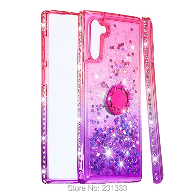 

For Samsung Galaxy NOTE 10 PRO Liquid Quicksand Glitter Diamond Soft TPU Case Stand 360 Rotate Finger Ring GEL Cover Skin 100pcs