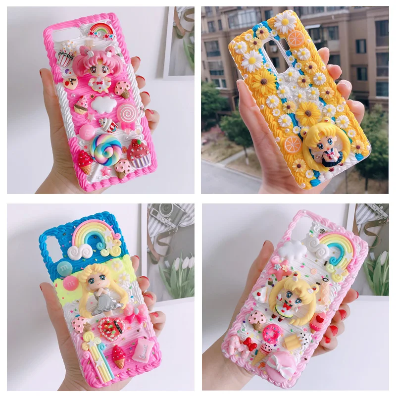 For iPhone 12/11promax X/XS Max DIY case 3D phone cover for iPhone 8 7 6 6s plus XR handmade cream candy flower case girl gift