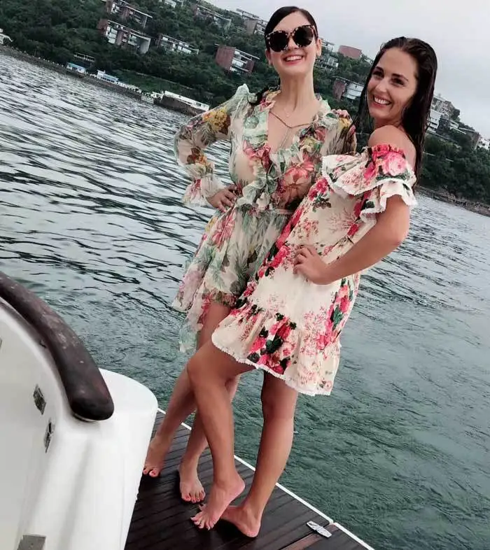 2019 Для женщин Beach шифон комбидресс v-образным вырезом Boho с расклешенными рукавами Tassle пояса костюм для подвижных игр с манжетами летние