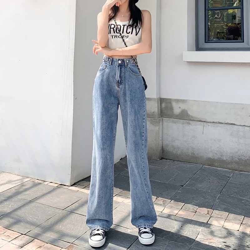 The New thin section straight jeans for women summer tall waist loose small drape the land wide-legged pants female jeans The New thin section straight jeans for women summer tall waist loose small drape the land wide-legged pants female jeans