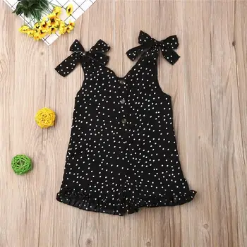

1-5Y Casual Kids Baby Girl Clothes Romper Summer Polka Dot Strap Buttons Playsuits Child Girl Ruffles Sling Lace-up Jumpsuits