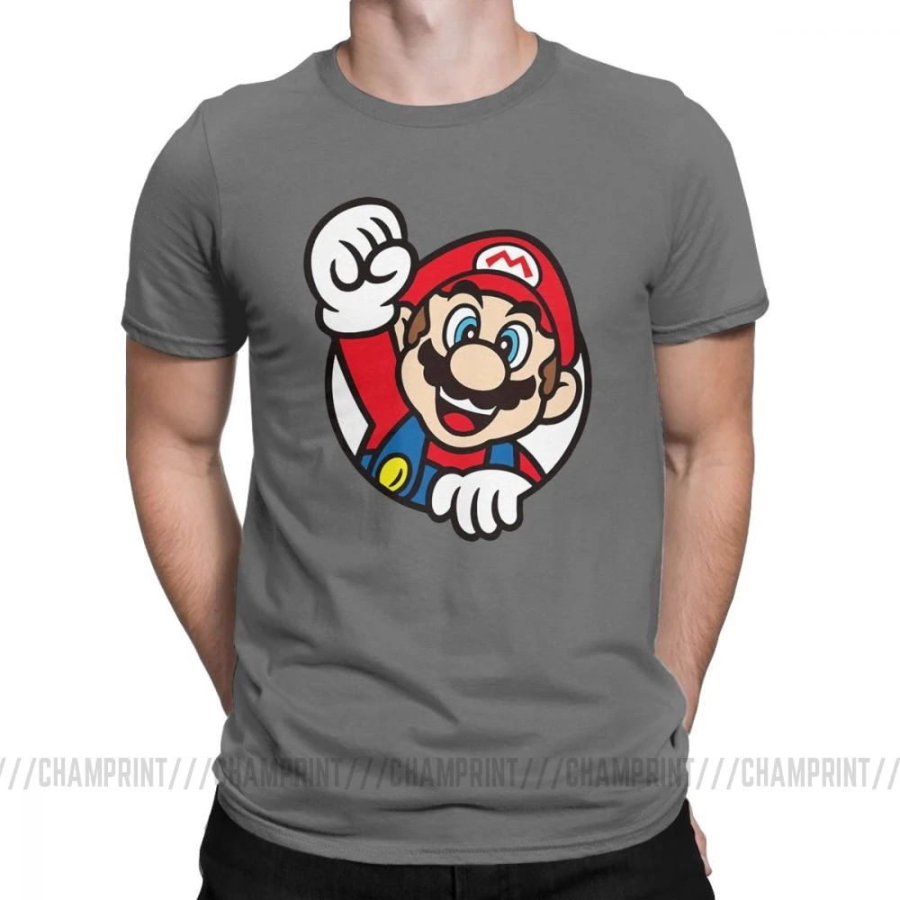 Мужские футболки Супер Марио модные хлопковые футболки с коротким рукавом Круглый воротник одежда подарок идея - Цвет: Темно-серый