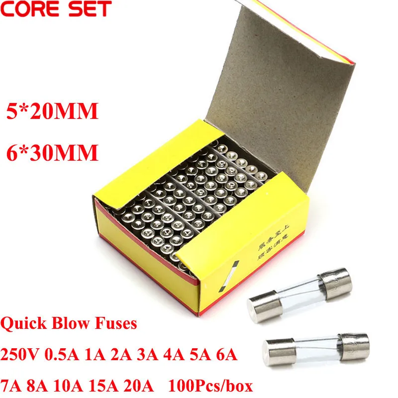 100Pcs Tubo Di Assicurazione A Soffiaggio Rapido 5*20Mm Fusibile A Soffiaggio Rapido In Vetro 5*20 6*30 6*30Mm 5X20 250V 0,5 A 1A 2A 3A 4A 5A 6A 8A 10