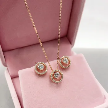 

Lanyika Fashion Jewelry Delicate Hollow Geometry circle Zircon Micro inlay Necklace with Earrings for Everyday Wedding Best Gift