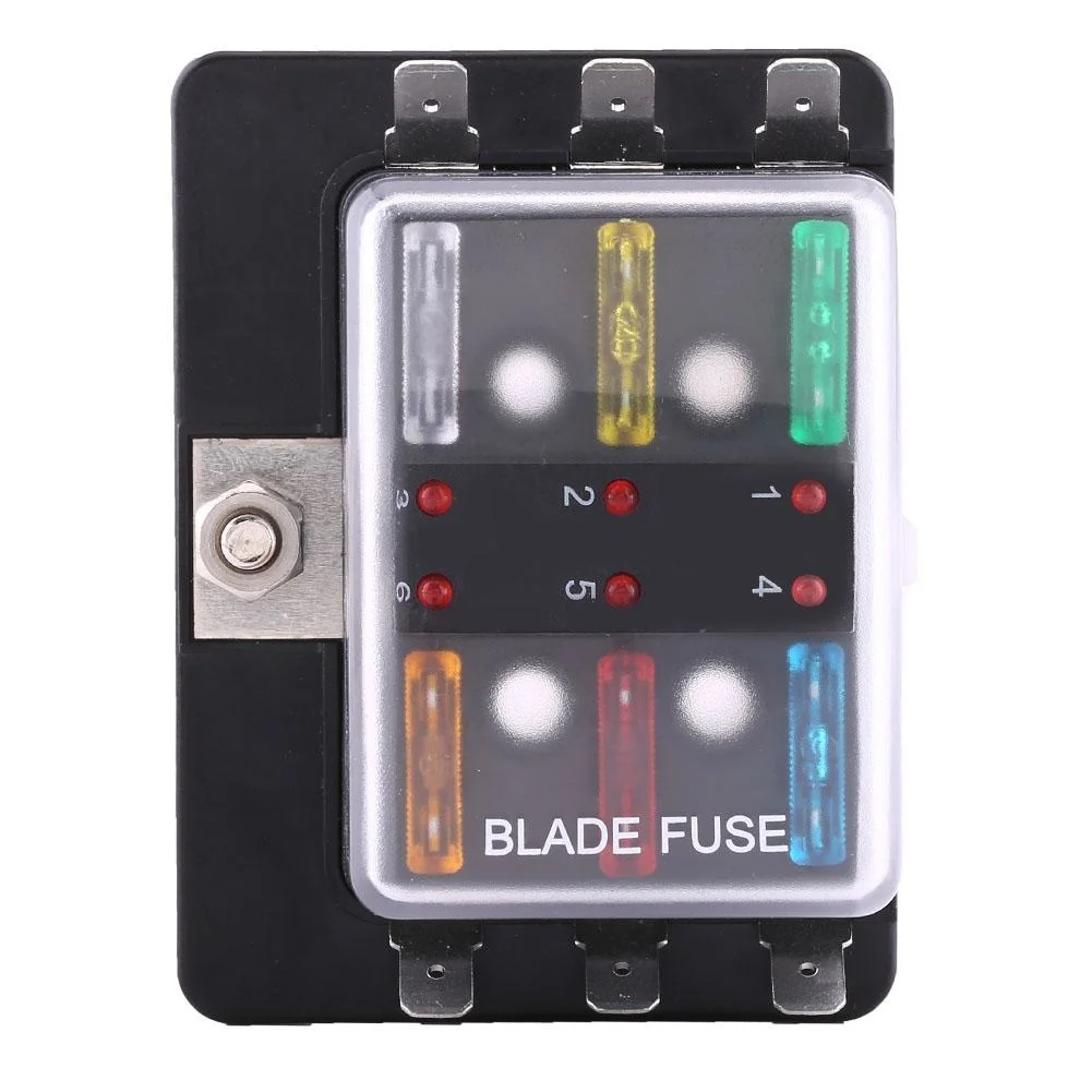 6 Way 100A 32V Circuit Blade Fuse Box Block Holder With LED Warning