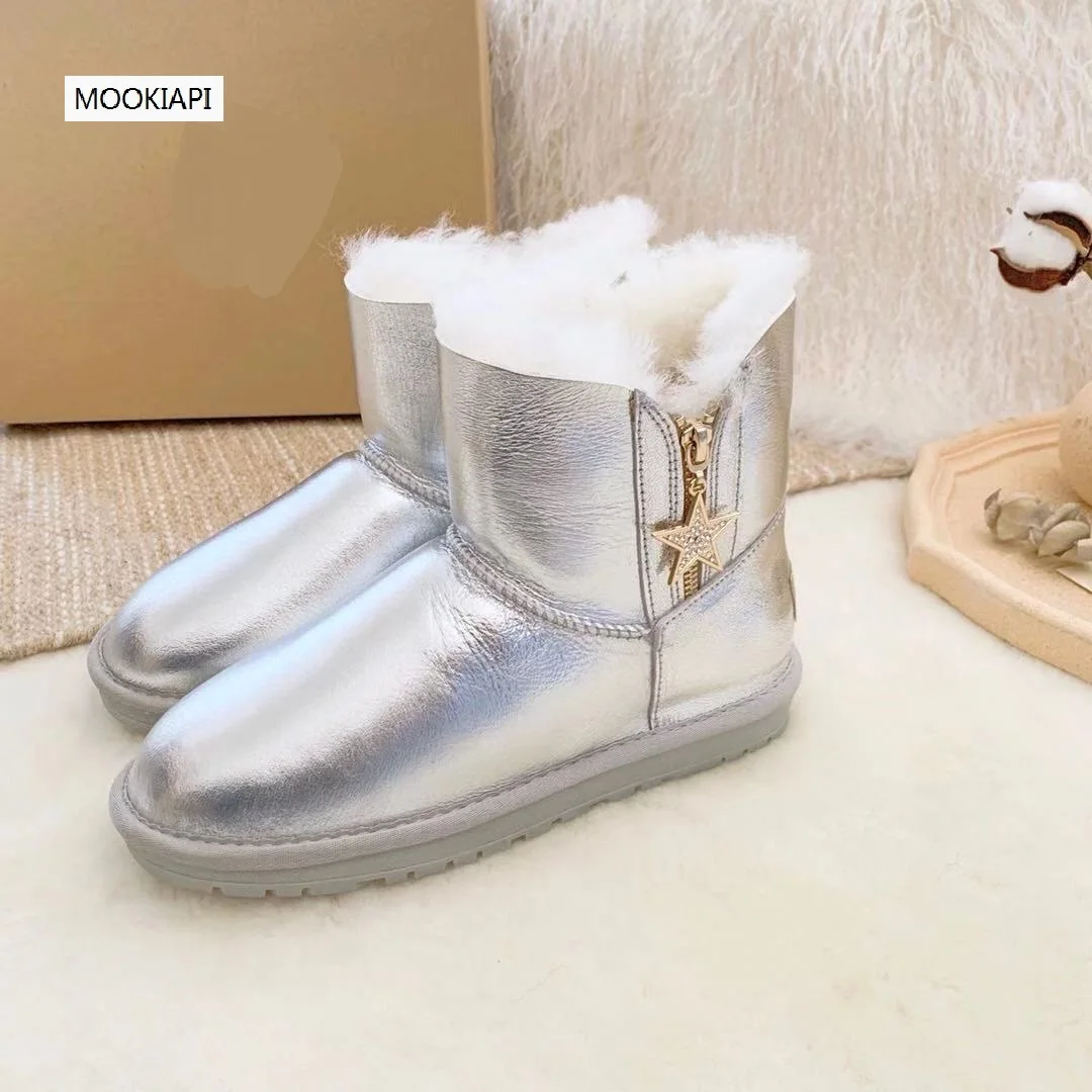 Europe's highest quality snow boots, real sheepskin, natural wool, the latest zipper women's shoes, 4 colors