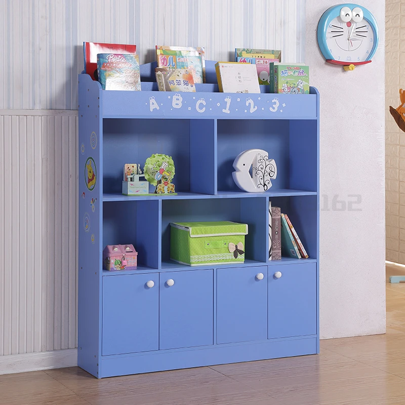 Children's bookcase simple bookcase landing kindergarten shelves cartoon students with doors baby toys storage home - Цвет: Бежевый