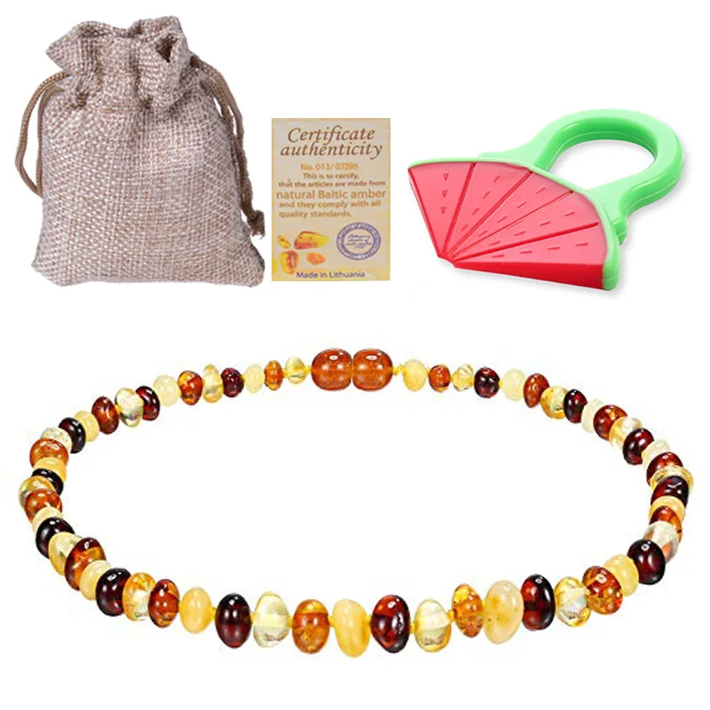 Натуральное ожерелье из янтаря, Прорезыватель для зубов для ребенка, ручной работы, ожерелье, браслет, натуральный камень Ambers, 5 цветов, 14-33 см - Окраска металла: Multicolor(Teether)